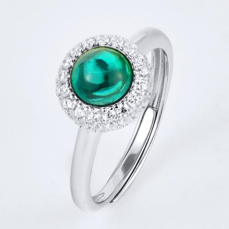 Lab Grown Emerald Ball Ring Ball Cut Sterling Silver 925 Plated Platinum