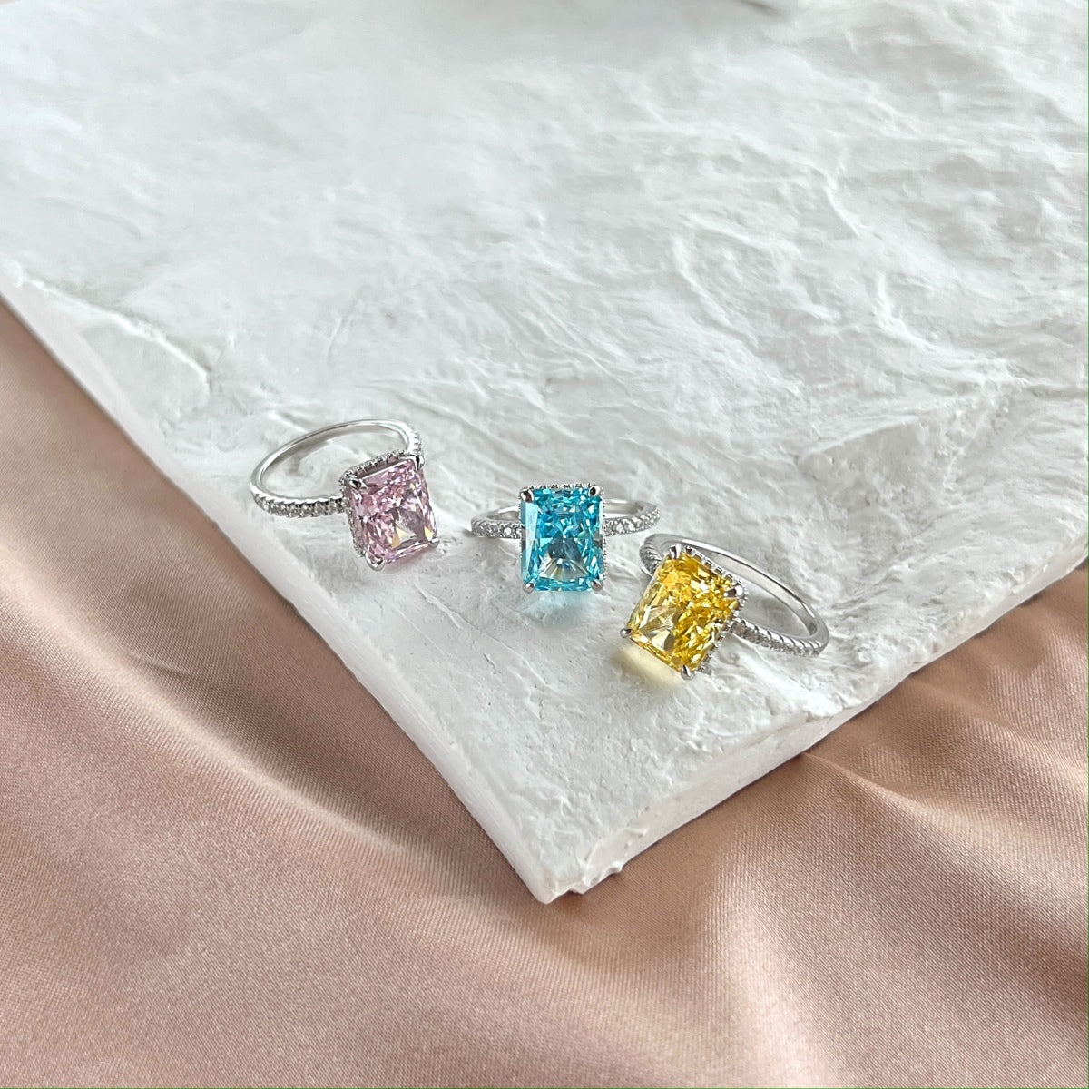 8A Zircon Ring | 925 Sterling Silver | White Rectangle