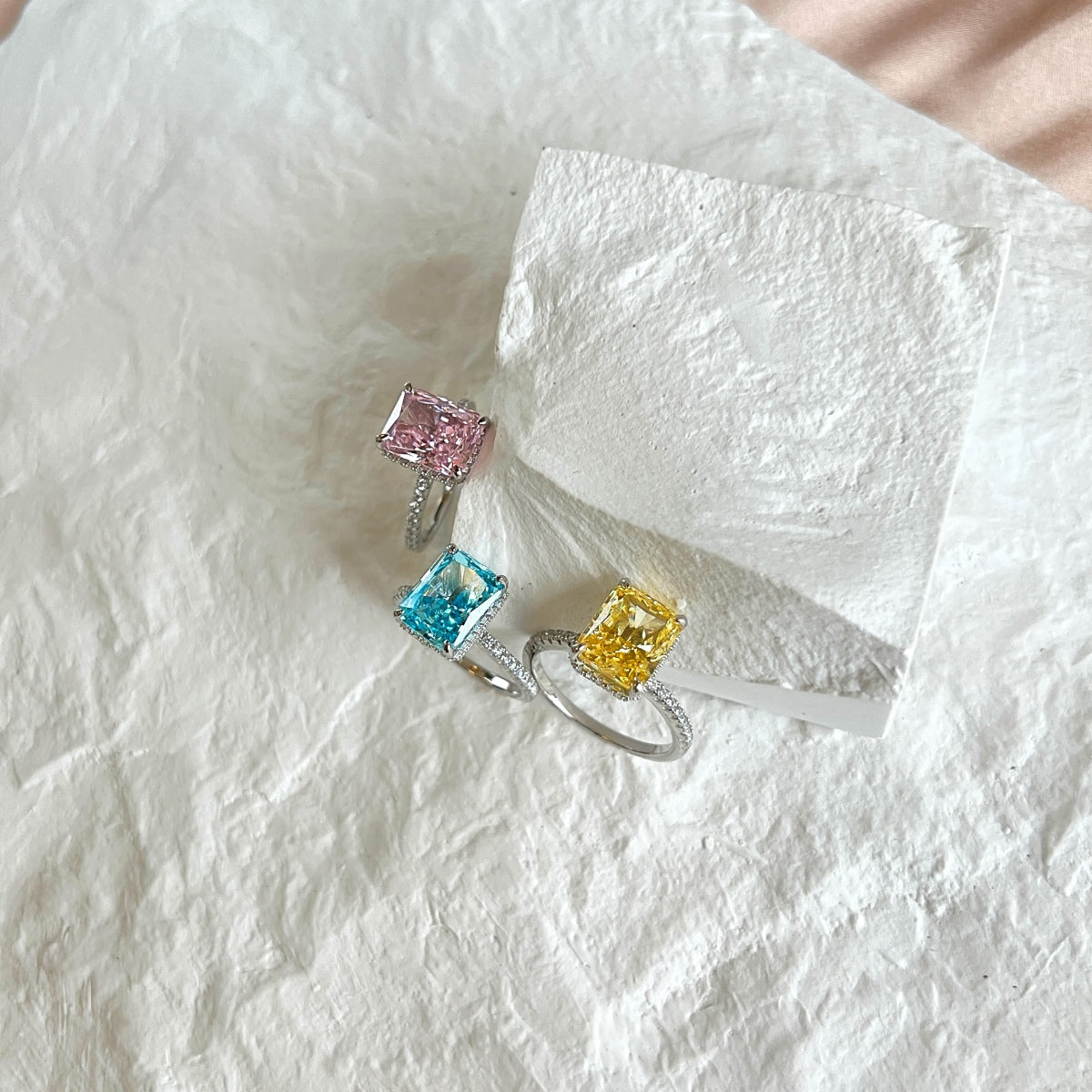 8A Zircon Ring | 925 Sterling Silver | White/Gold Rectangle