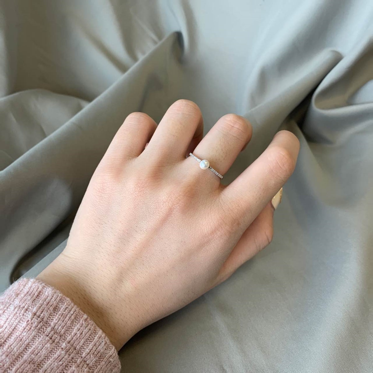 Pearl Ring | 925 Sterling Silver Plating Rose Gold Petite Delicate Zircon Solitaire Pearl Ring