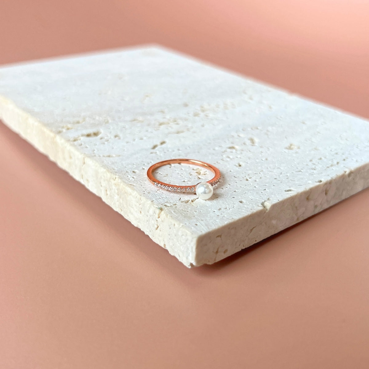 Pearl Ring | 925 Sterling Silver Plating Rose Gold Petite Delicate Zircon Solitaire Pearl Ring