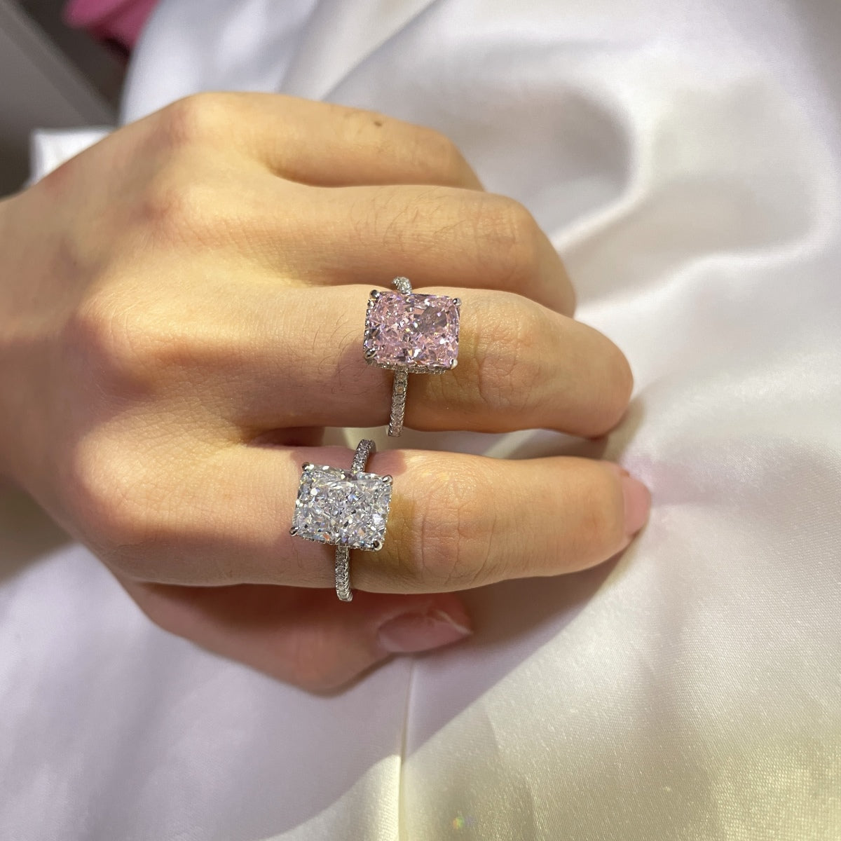 8A Zircon Ring | 925 Sterling Silver | White/Gold Rectangle