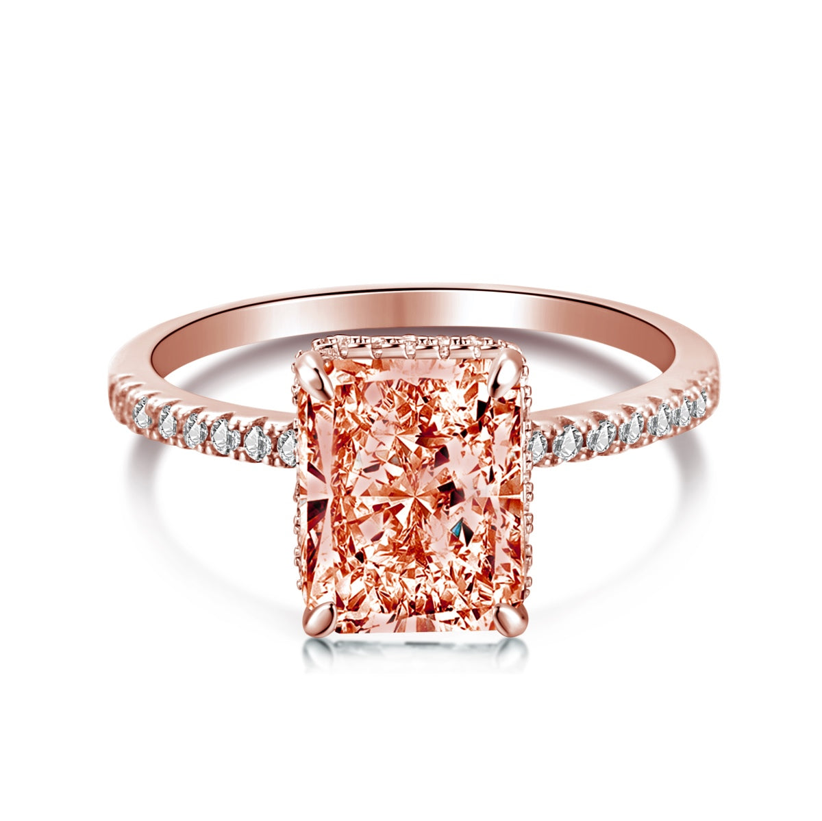 8A Zircon Ring | 925 Sterling Silver | Pink Rectangle