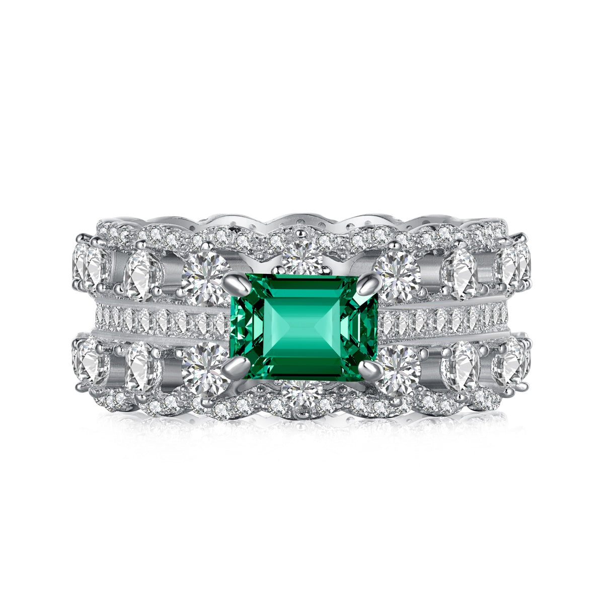 1.0 CT Ring 5A Cubic Zirconia | 925 Sterling Silver | Emerald Green | 0162