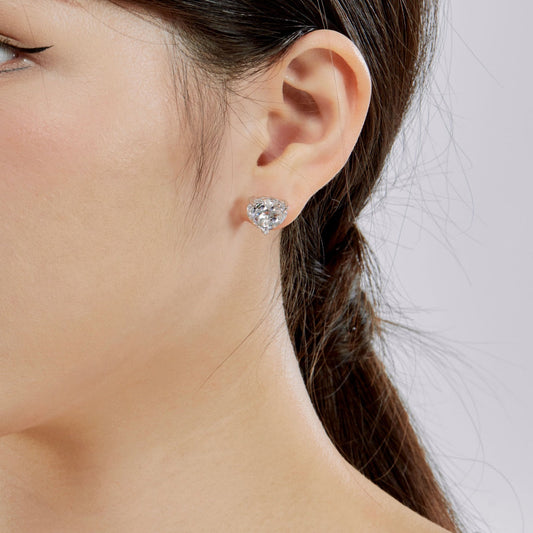 8A Zircon Earring | 925 Sterling Silver | White Heart Earring
