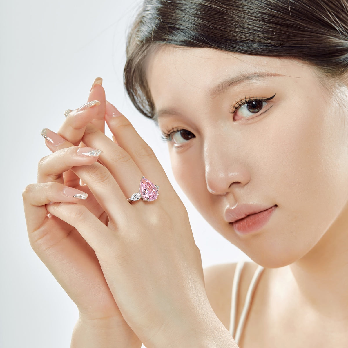 8A Zircon Ring | 925 Sterling Silver | Pink Pear | 6ct