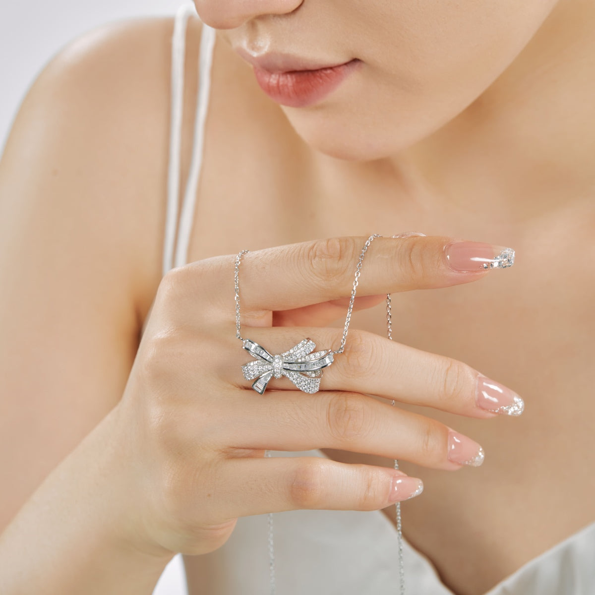 Zircon Necklace S925 Plated White Gold