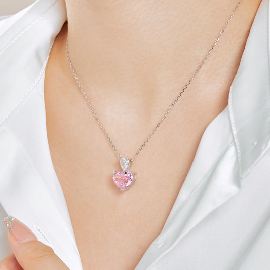 8A Zircon Necklace | 925 Sterling Silver | Pink Heart