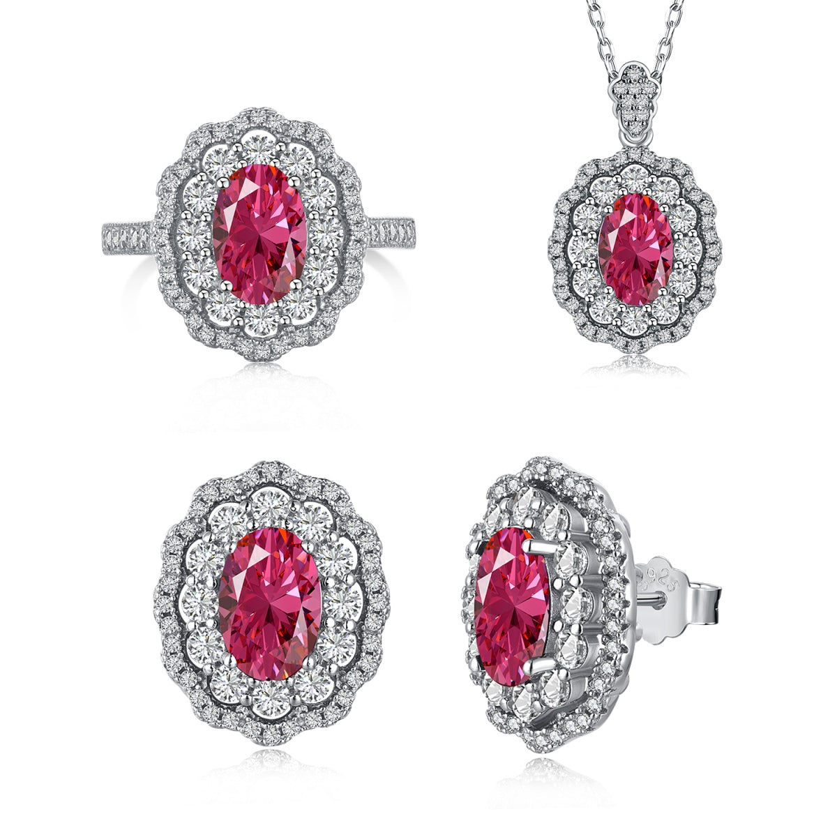 Jewelry Set | 5A Zircon | 925 Sterling Silver | Ruby Color