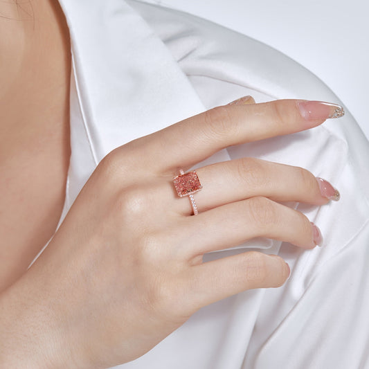 8A Zircon Ring | 925 Sterling Silver | Fanta Rose Gold Rectangle