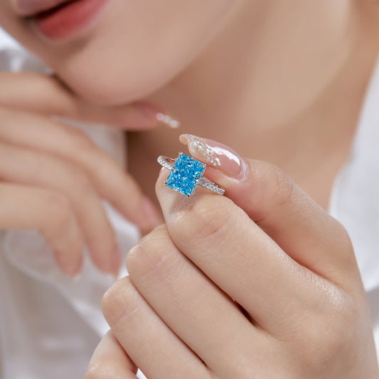 8A Zircon Ring | 925 Sterling Silver | Blue Rectangle