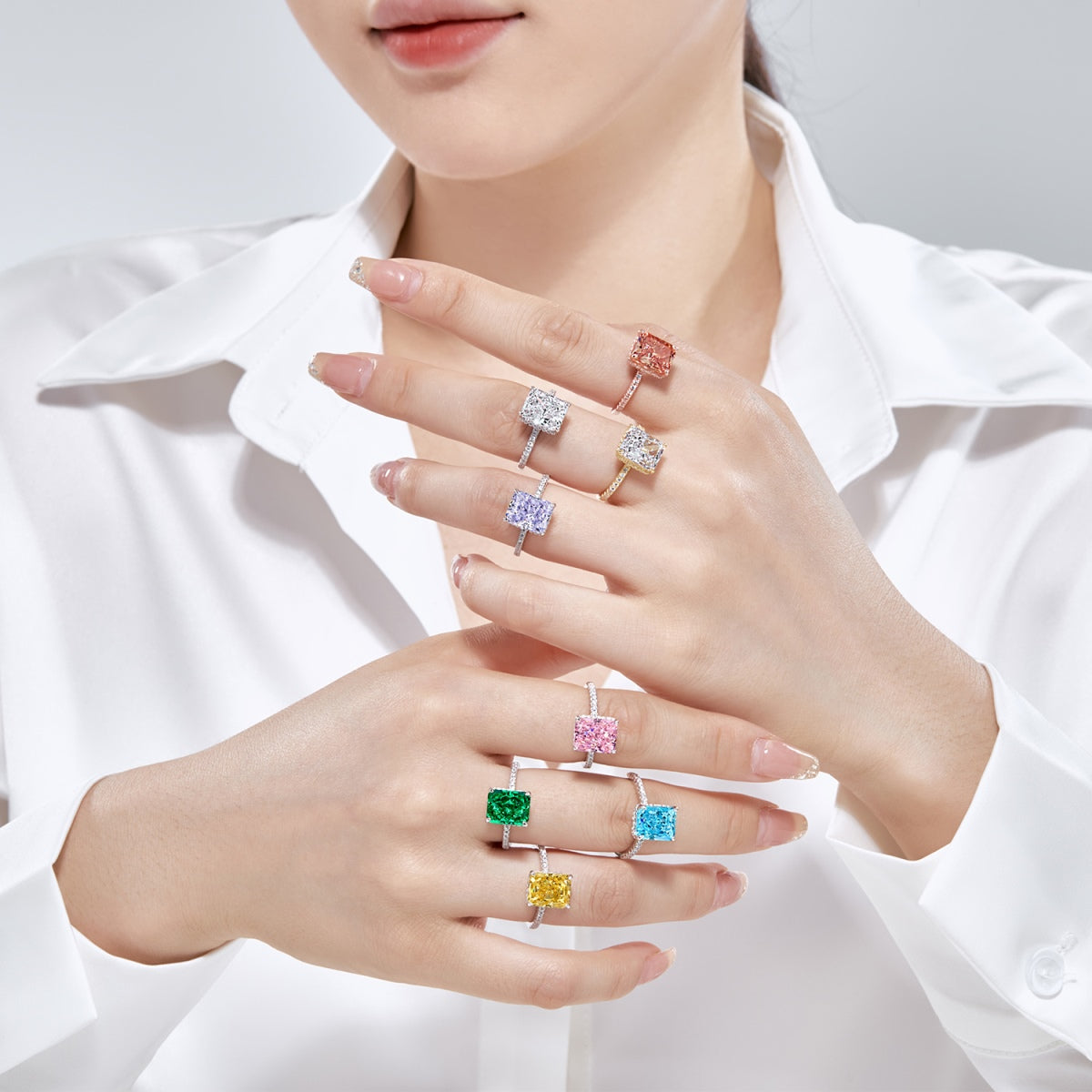 8A Zircon Ring | 925 Sterling Silver | White/Gold Rectangle
