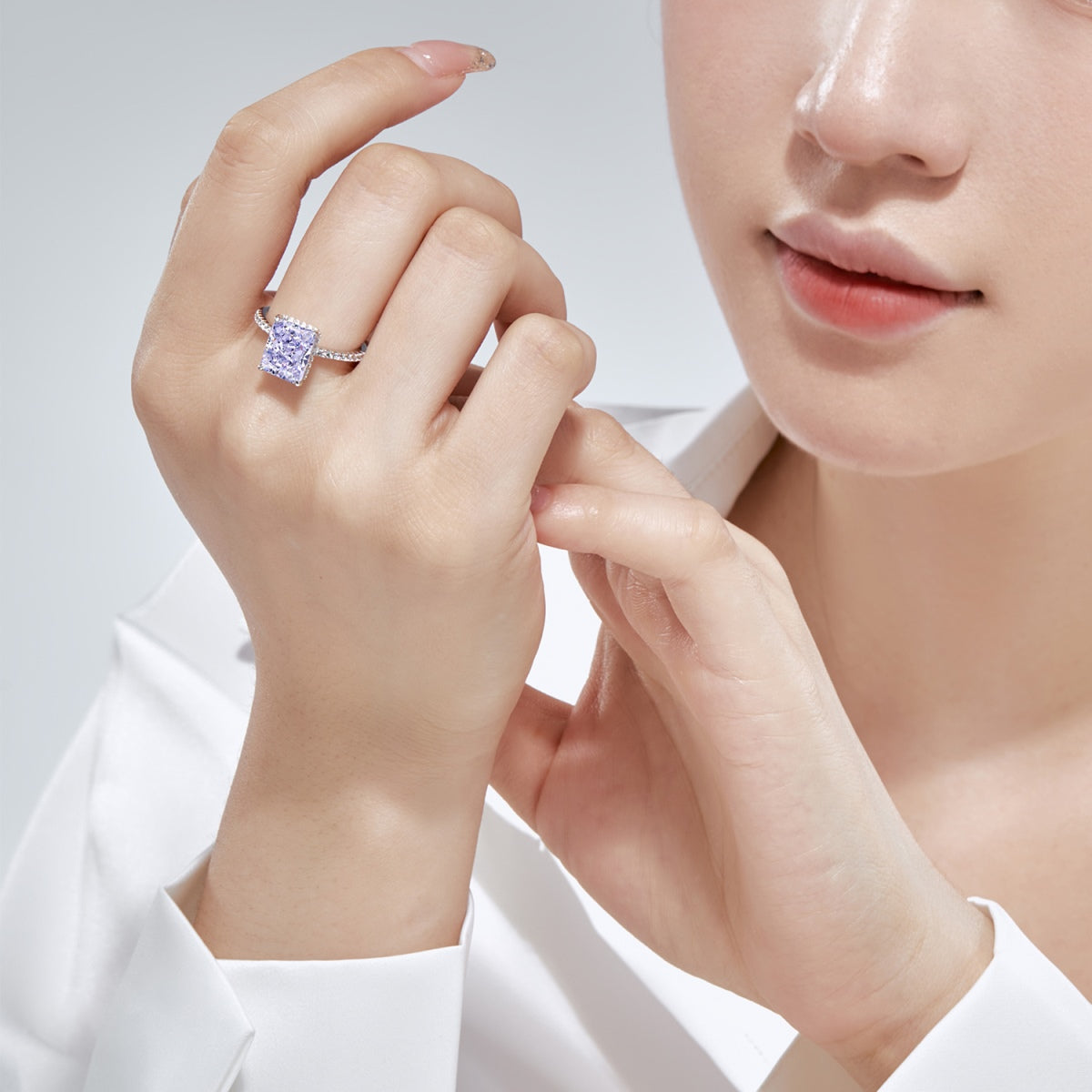 8A Zircon Ring | 925 Sterling Silver | White/Gold Rectangle