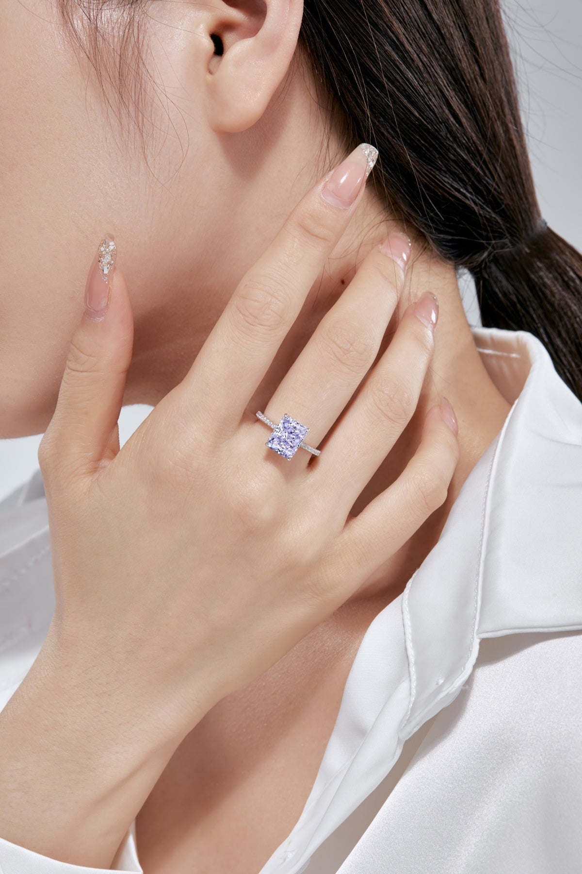 8A Zircon Ring | 925 Sterling Silver | White/Gold Rectangle