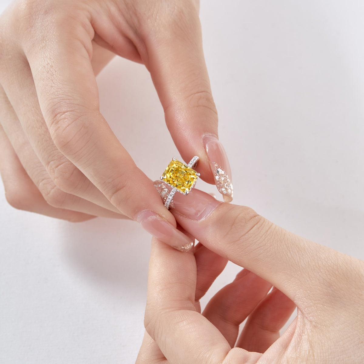 8A Zircon Ring | 925 Sterling Silver | Yellow Rectangle