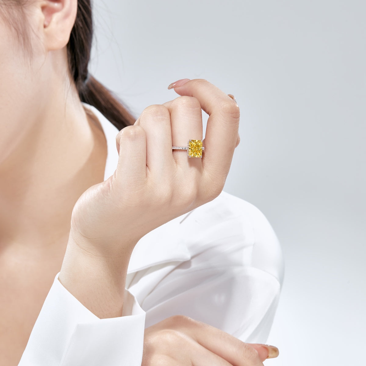 8A Zircon Ring | 925 Sterling Silver | Yellow Rectangle