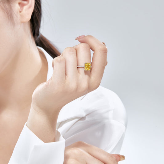 8A Zircon Ring | 925 Sterling Silver | Yellow Rectangle