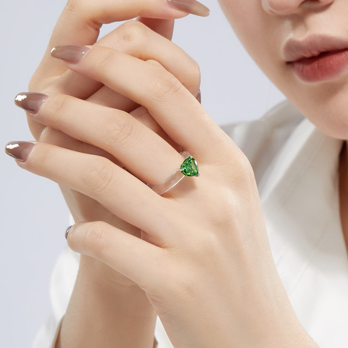 8A Zircon Candy Ring | 925 Sterling Silver | Green Heart | Crystal