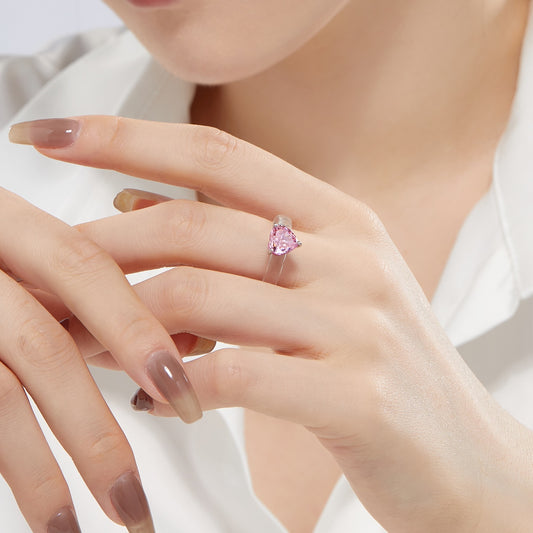 8A Zircon Candy Ring | 925 Sterling Silver | Pink Heart | Crystal