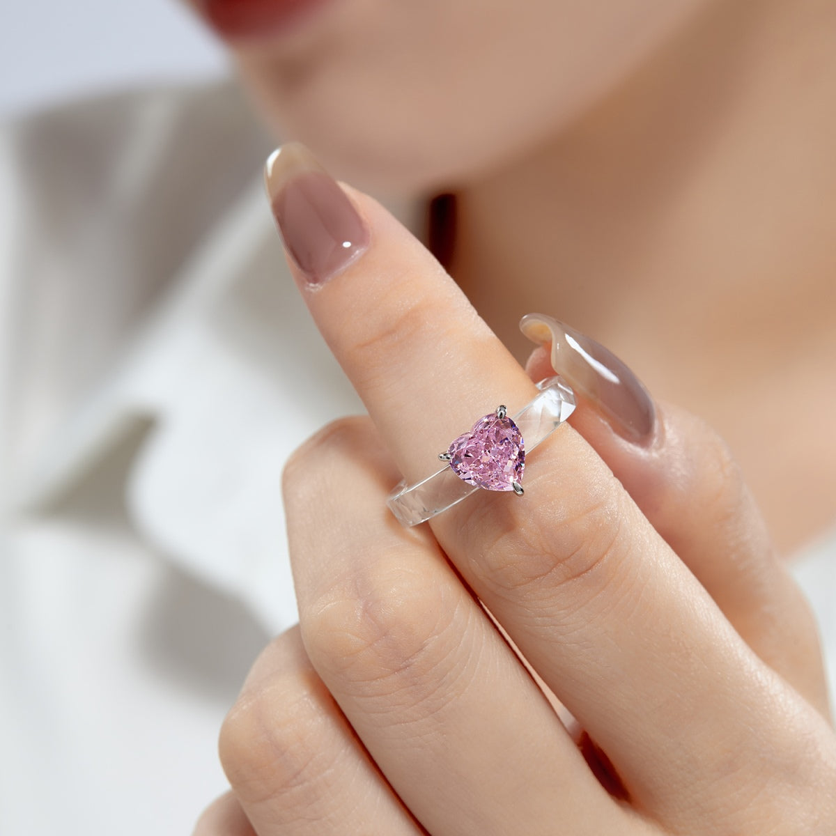 8A Zircon Candy Ring | 925 Sterling Silver | Green Heart | Crystal