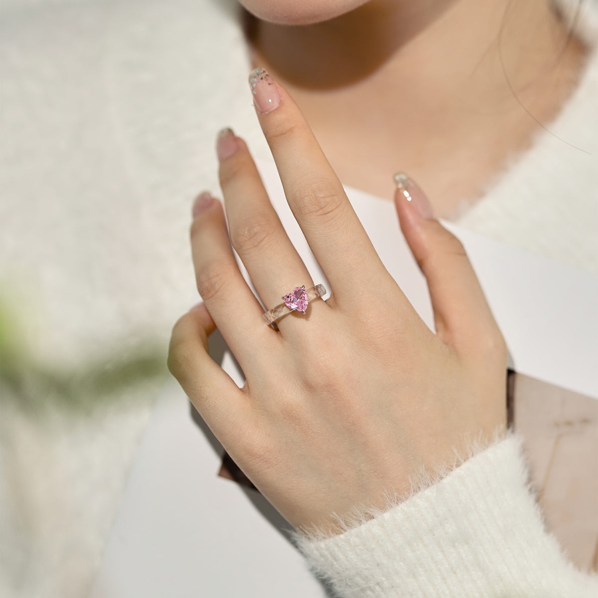 8A Zircon Candy Ring | 925 Sterling Silver | Green Heart | Crystal