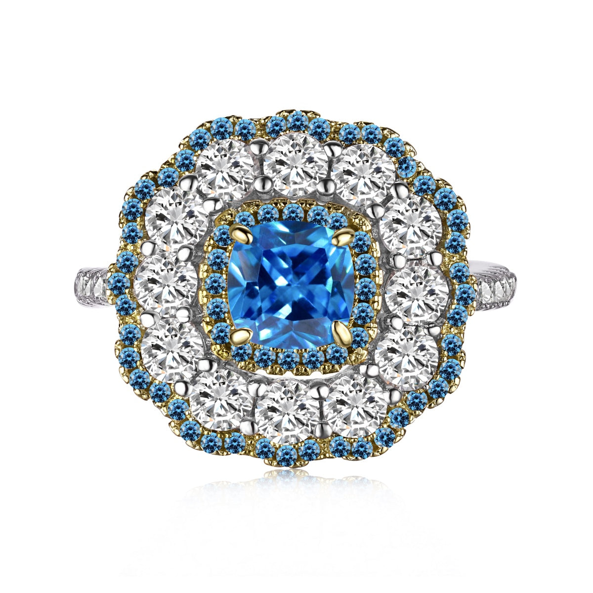 5A Cubic Zirconia | 925 Sterling Silver |  Vintage Blue Flower Ring | 0946
