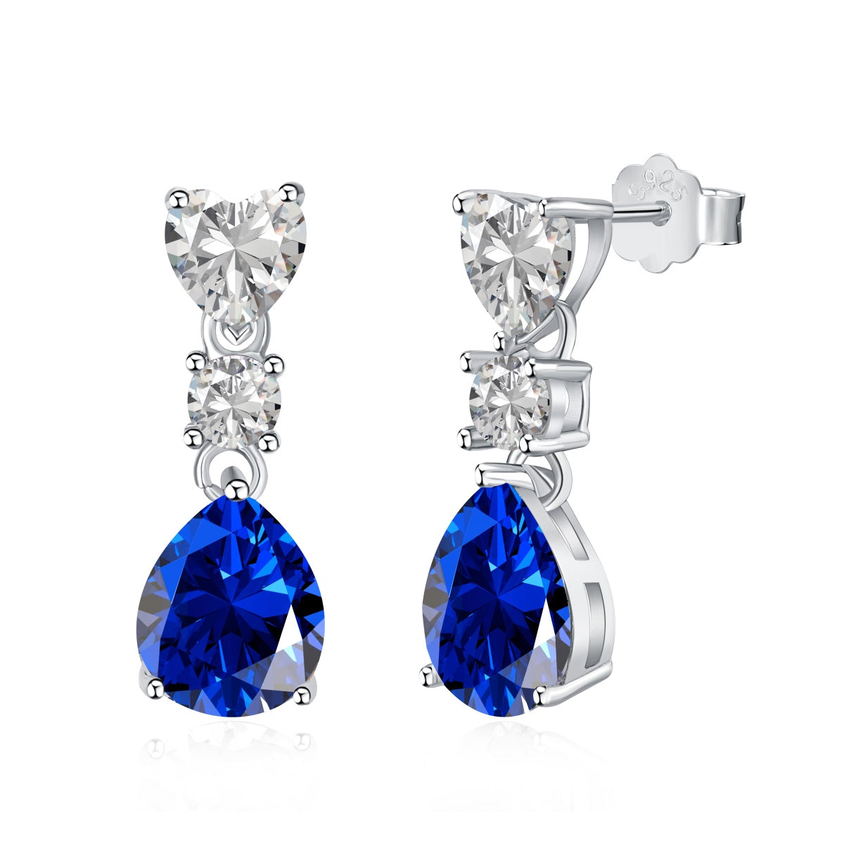 Sterling Silver White Blue Pear-Shaped Water Drop Earring 5A level 3ct