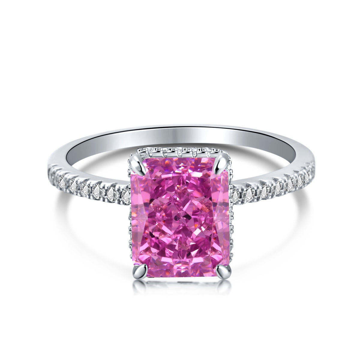 8A Zircon Ring | 925 Sterling Silver | Pink Rectangle