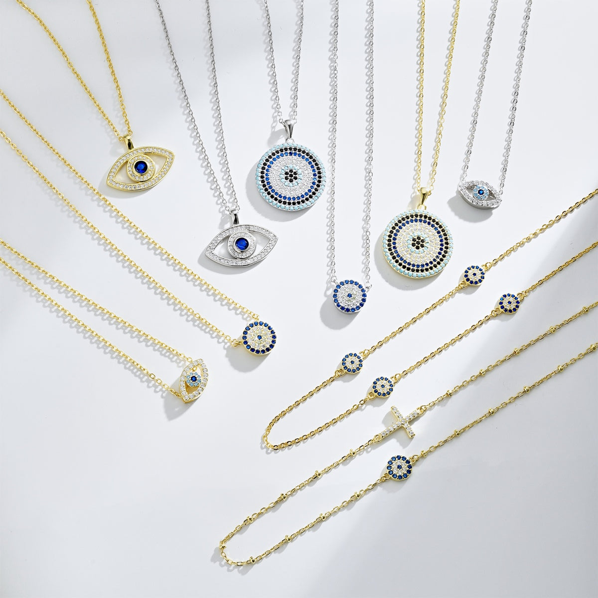 【Evil Eye】Necklace 925 Sterling Silver Plated White Gold