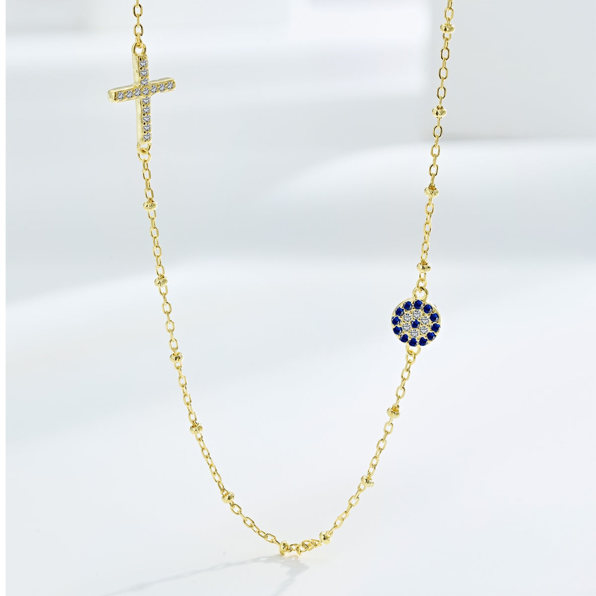 【Evil Eye】Necklace 925  Sterling Silver Plated Yellow Gold