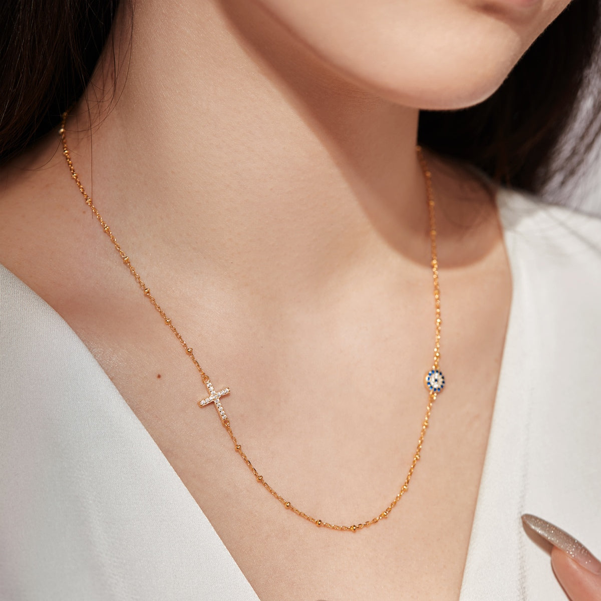 【Evil Eye】Necklace 925 Sterling Silver Plated White Gold
